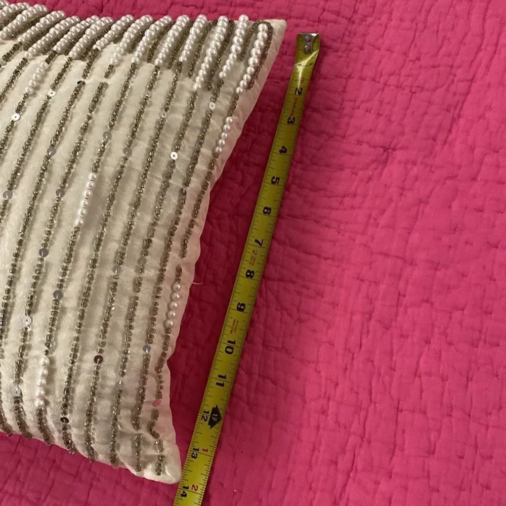 Z Gallerie Elegant Cream Pillow with Pearl Accents